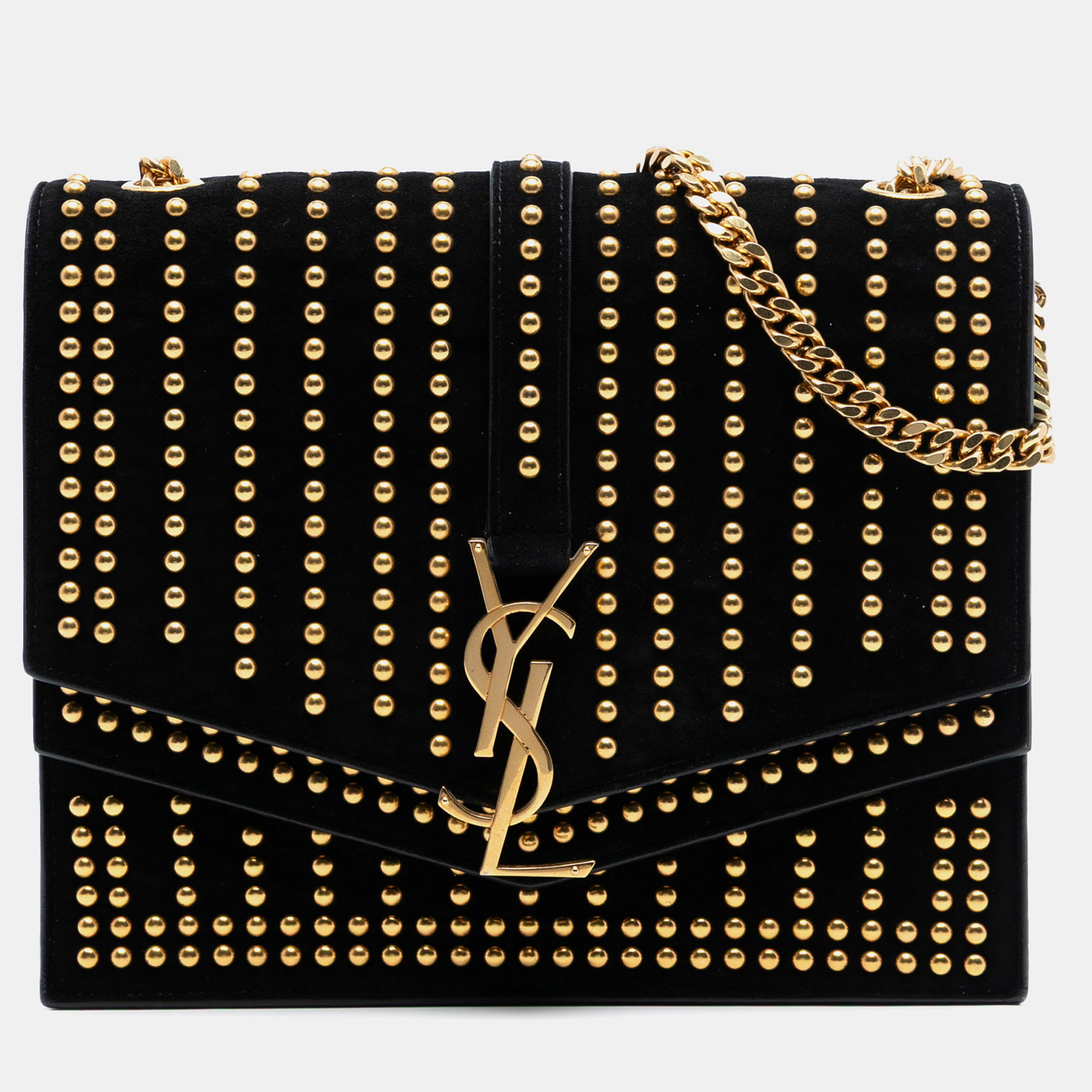 

Saint Laurent Paris Black Medium Studded Suede Monogram Sulpice Crossbody