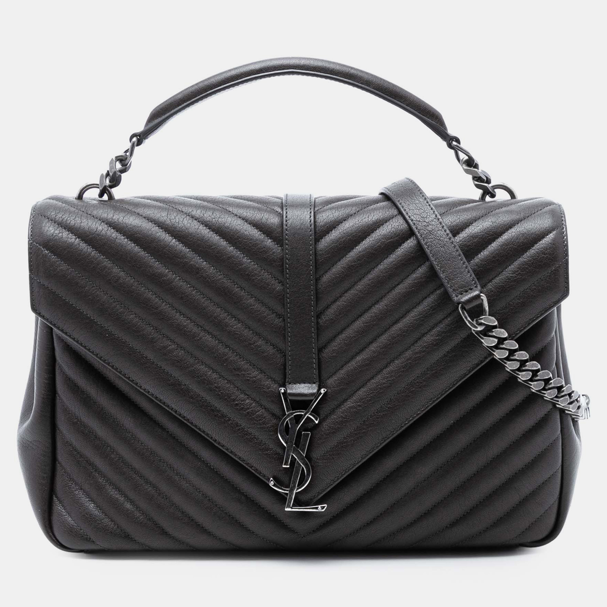 

Saint Laurent Paris Brown Large Chevron Sheepskin Monogram College Bag