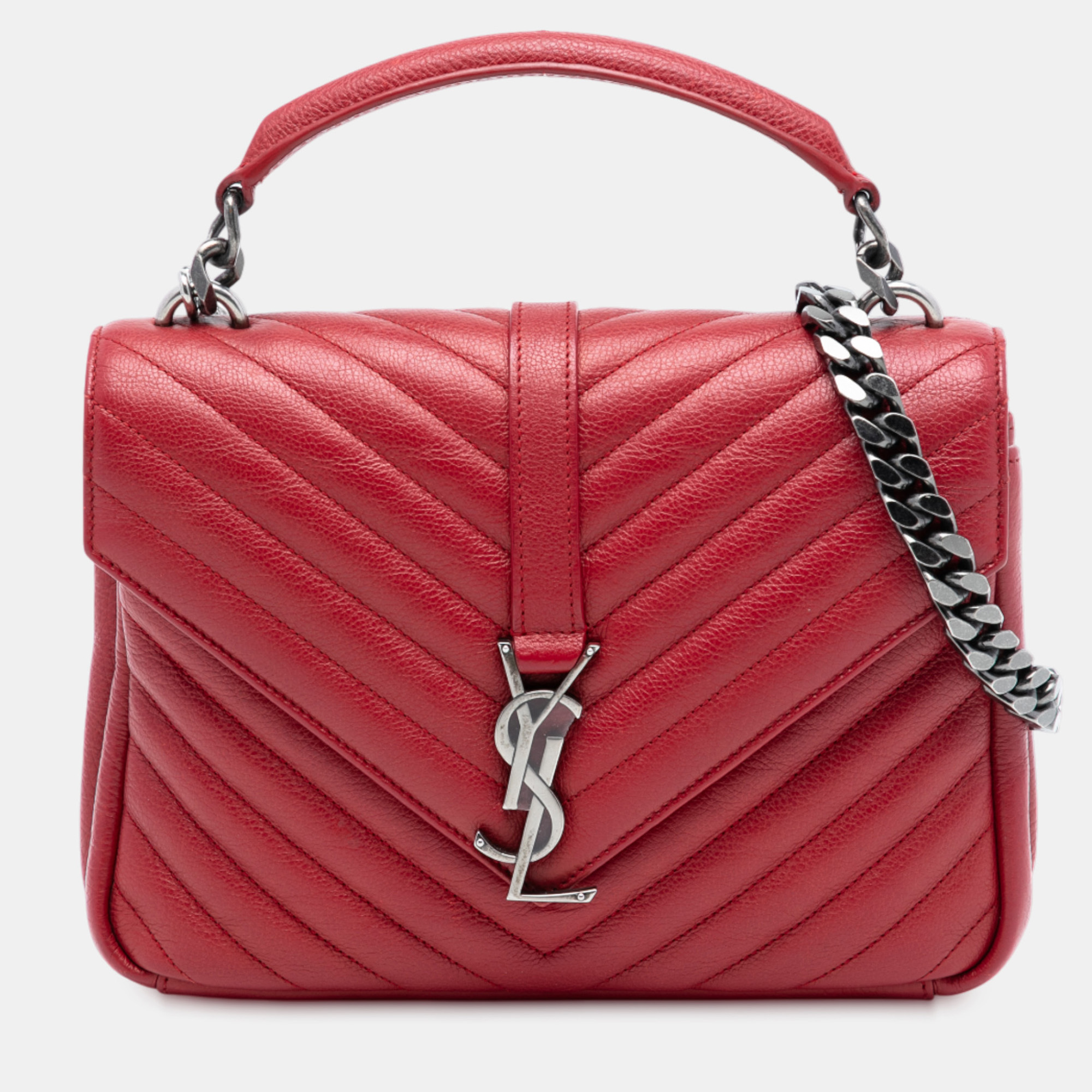 

Saint Laurent Paris Red Medium Chevron Sheepskin Monogram College Satchel