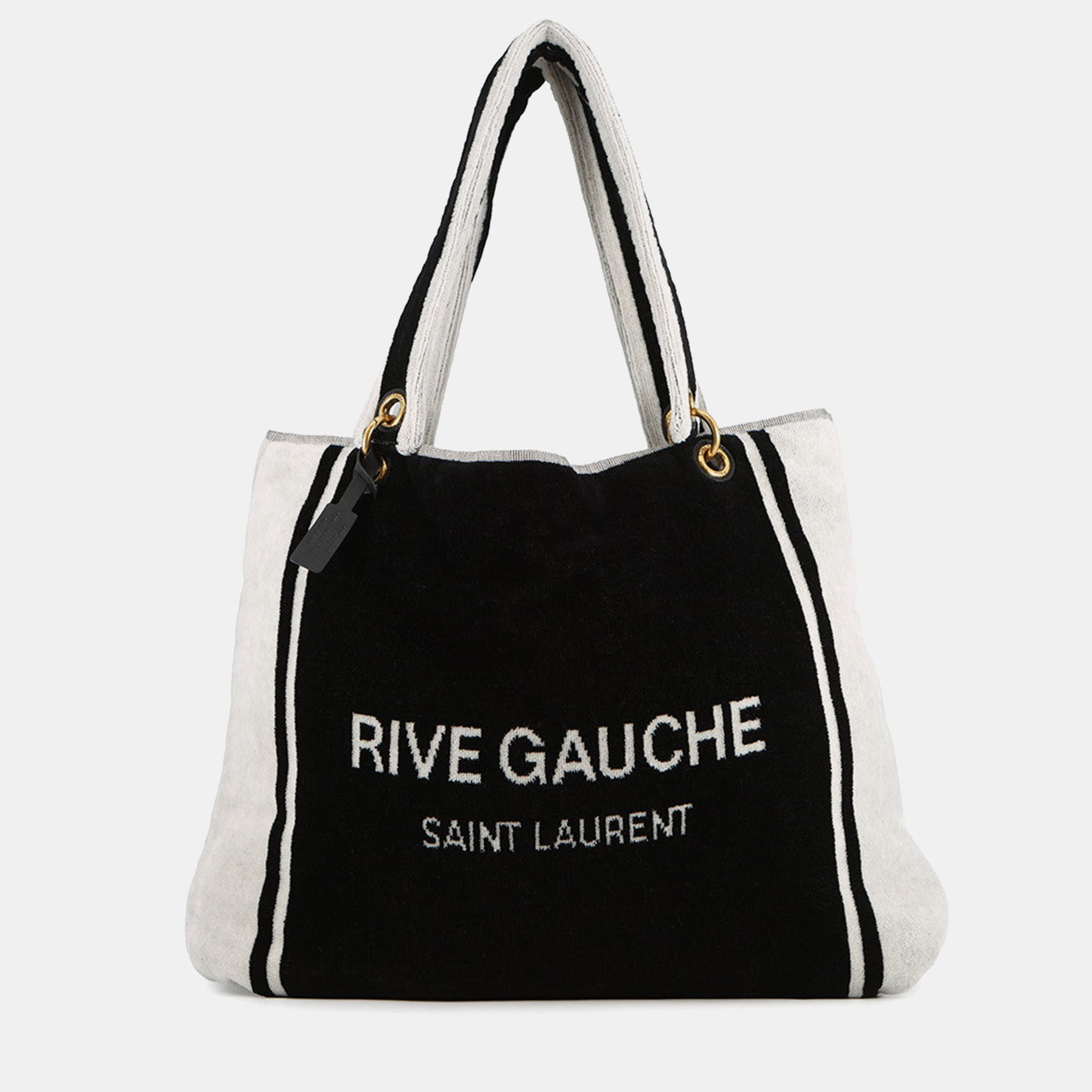 

Saint Laurent Paris Rive Gauche Towel Tote Bag White/Black Cotton