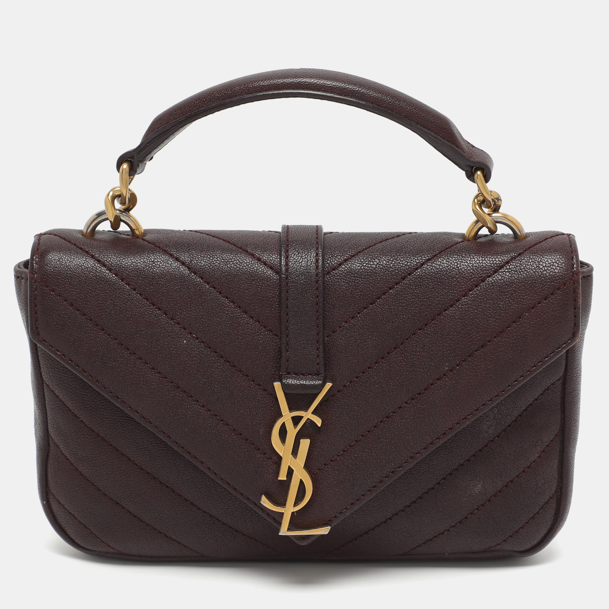 

Saint Laurent Paris Monogram College Burgundy Chevron Quilted Leather Wallet On Chain
