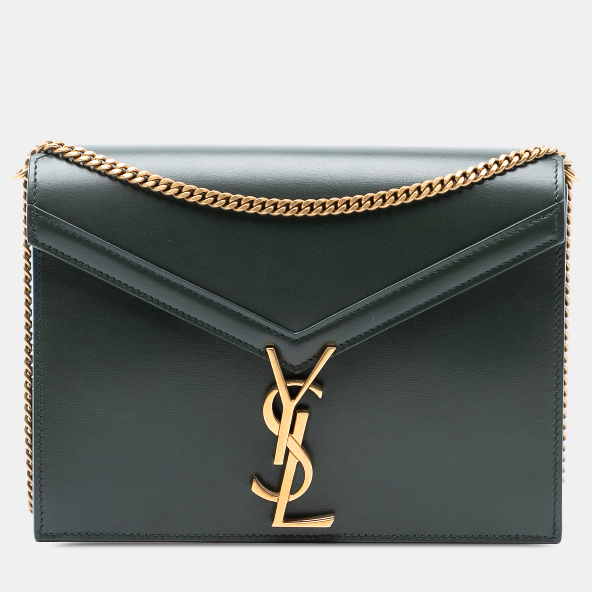 

Saint Laurent Paris Green Smooth Calfskin Monogram Cassandra Clasp Bag