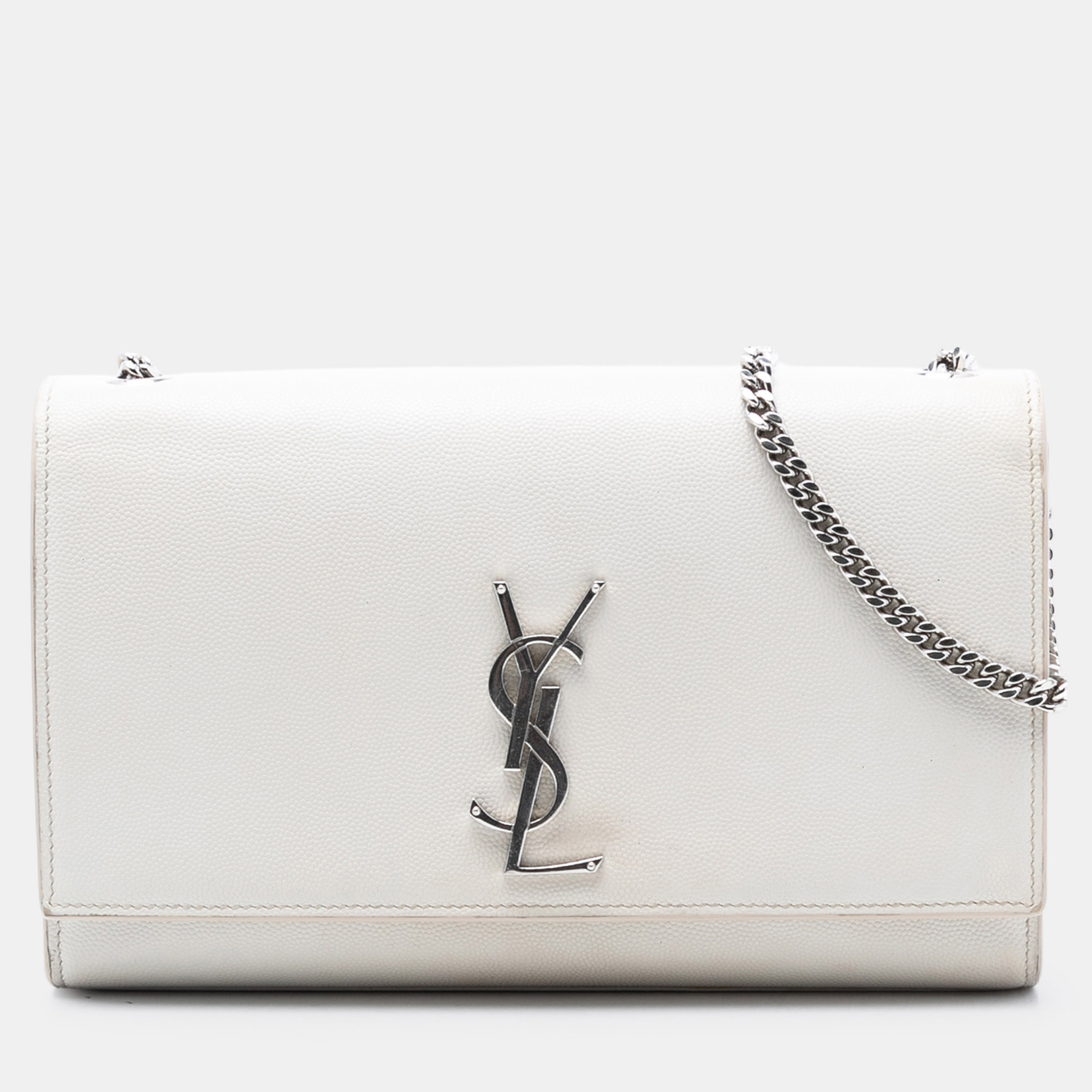 

Saint Laurent Paris White Medium Grain De Poudre Monogram Kate Crossbody