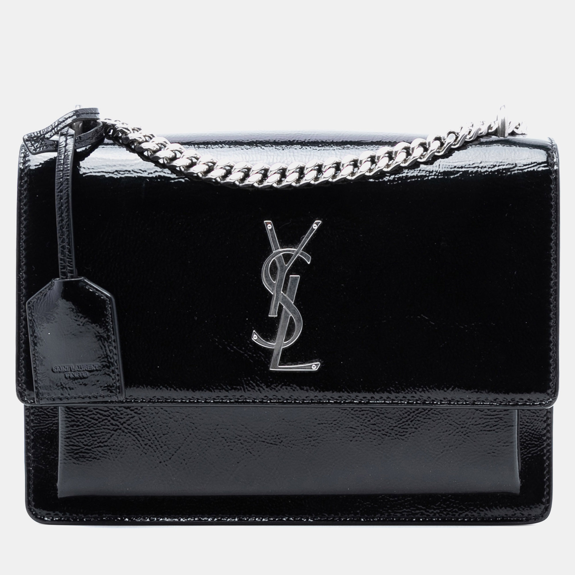 

Saint Laurent Paris Black Medium Textured Patent Monogram Sunset Crossbody