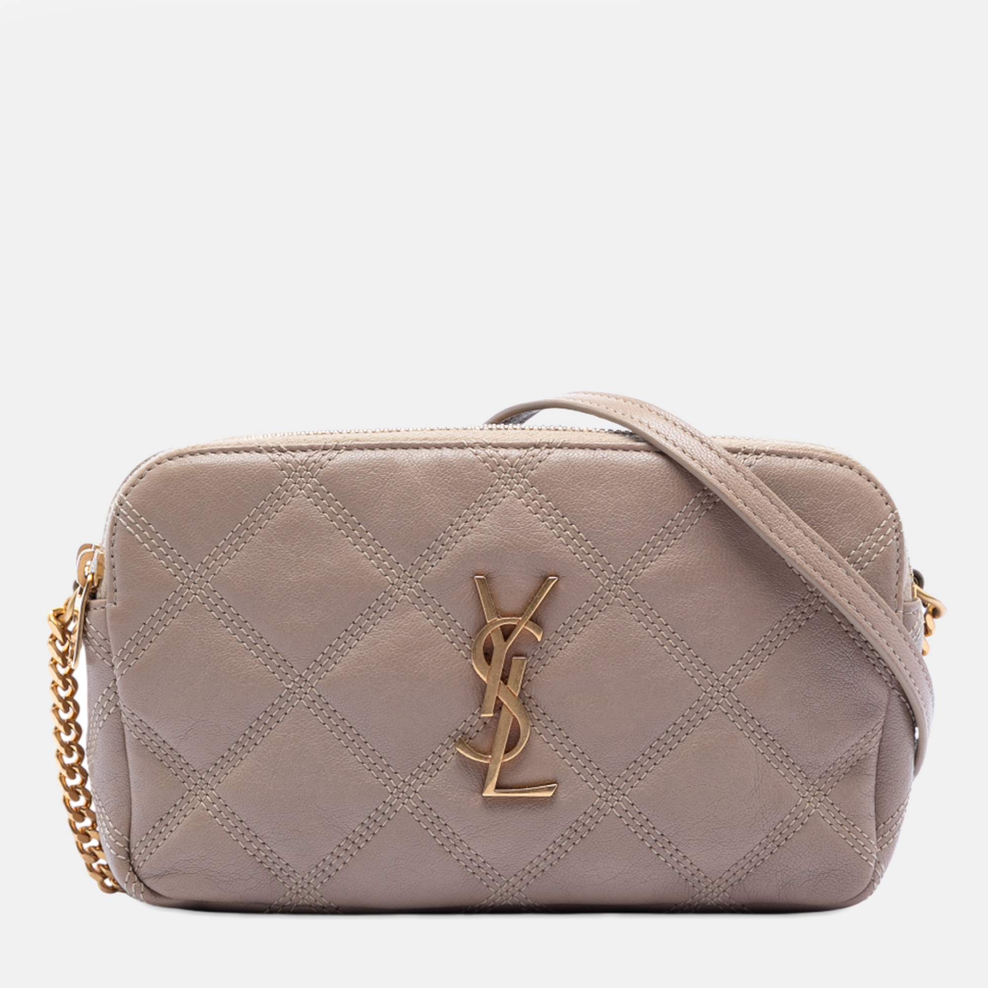 

Saint Laurent Paris Brown Mini Quilted Lambskin Becky Double Zip Crossbody