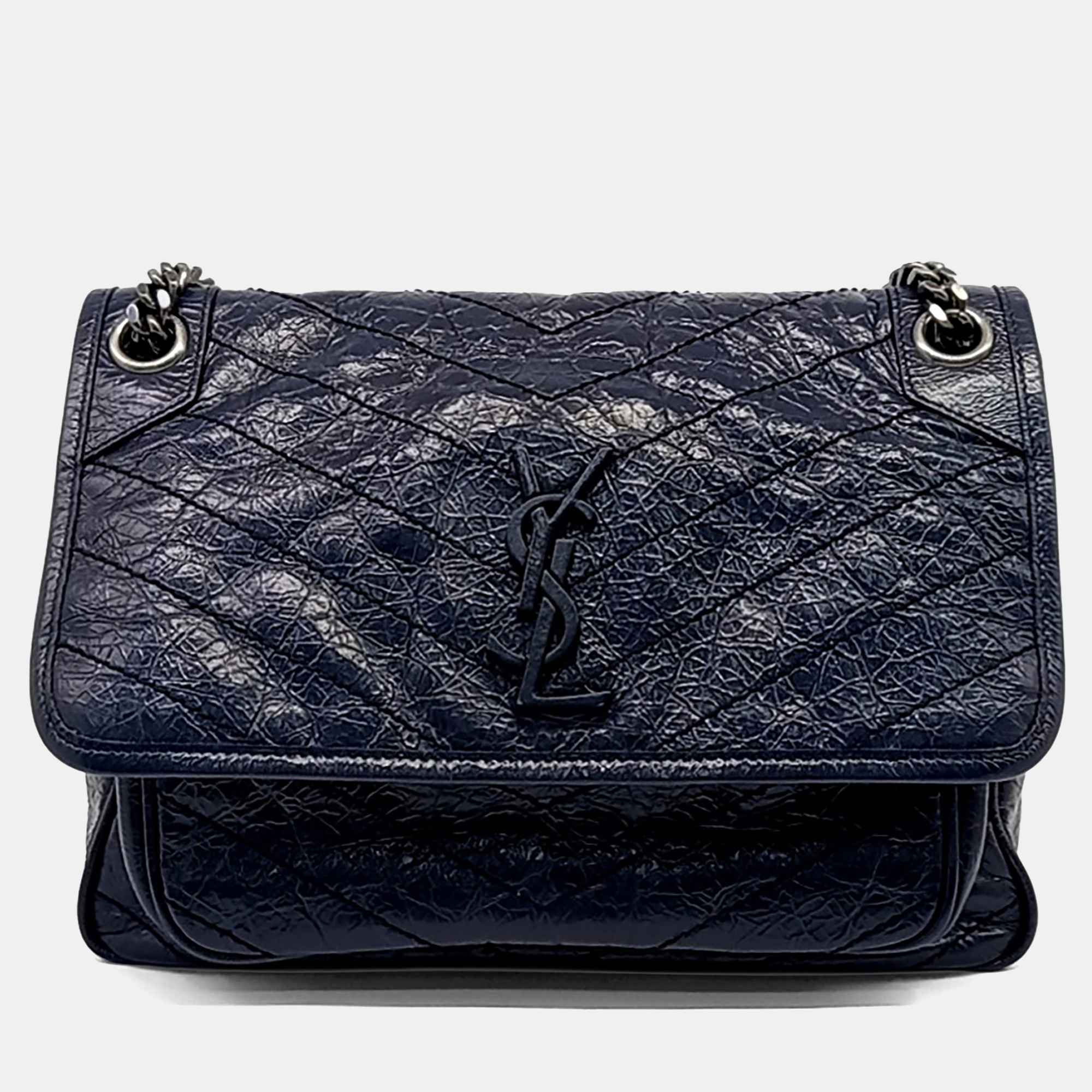 

Saint Laurent Paris Navy Blue Leather Niki Monogram Shoulder Bag