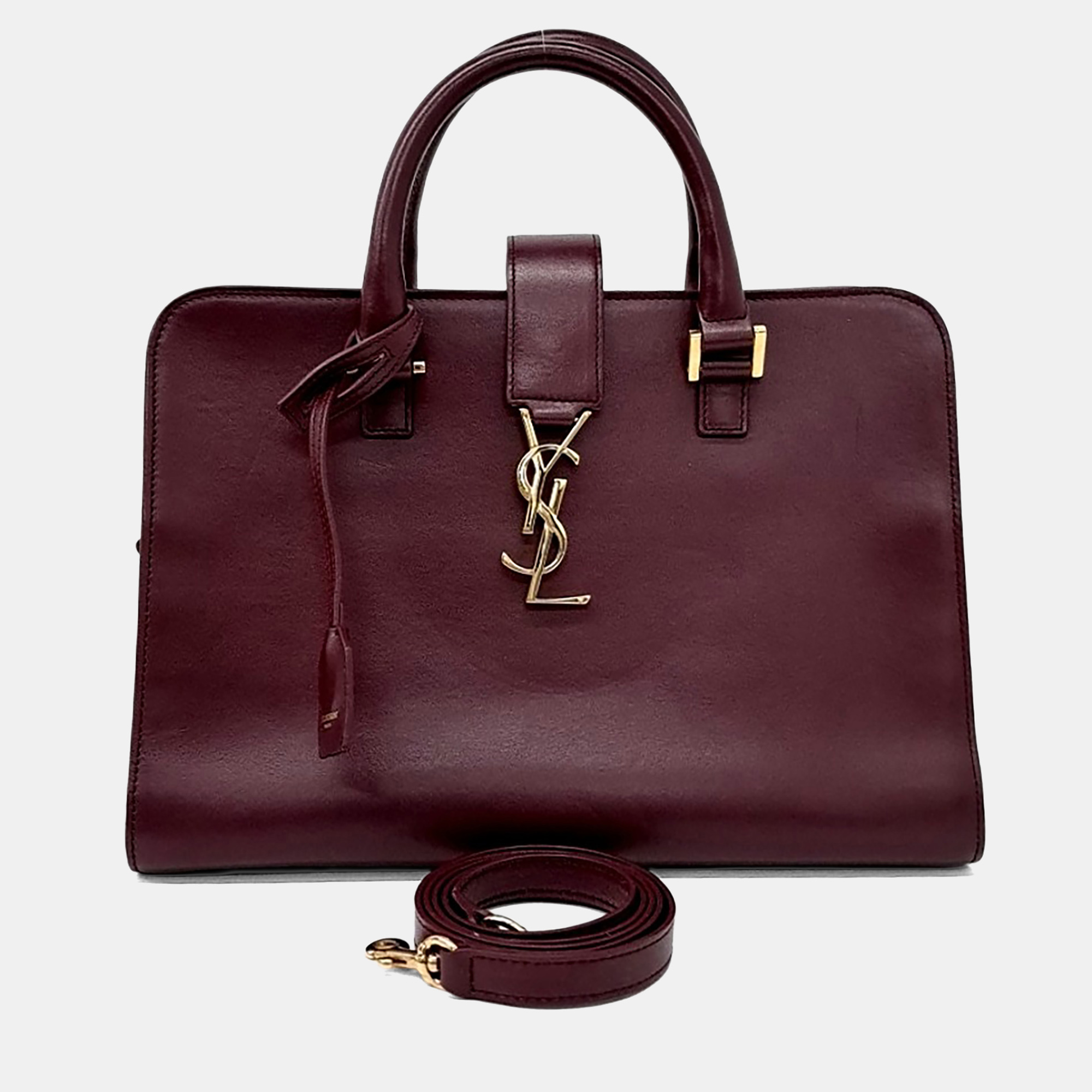 

Saint Laurent Paris Burgundy Leather Monogram Cabas Bag Small
