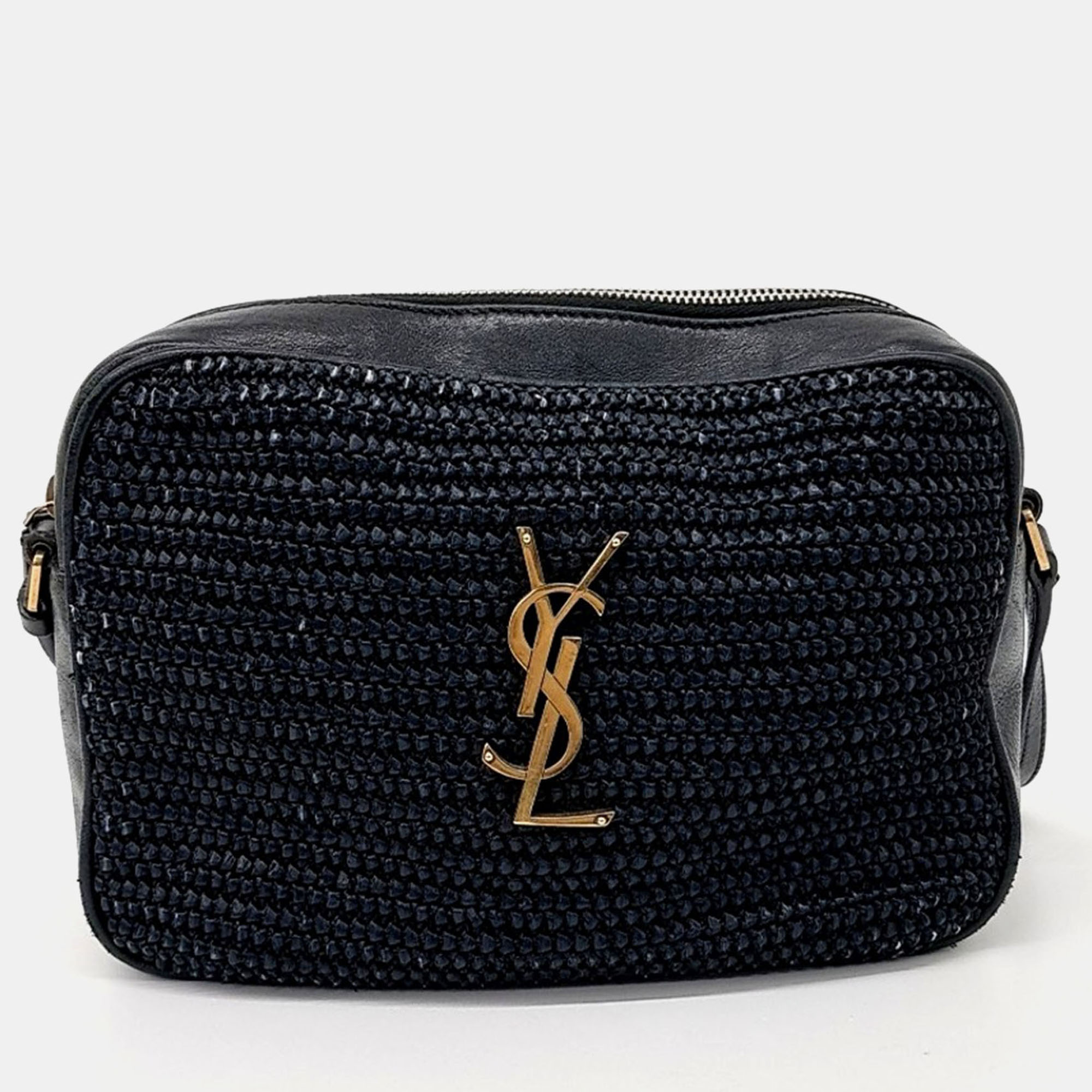 

Saint Laurent Paris Black Leather and Raffia Lou Camera Bag