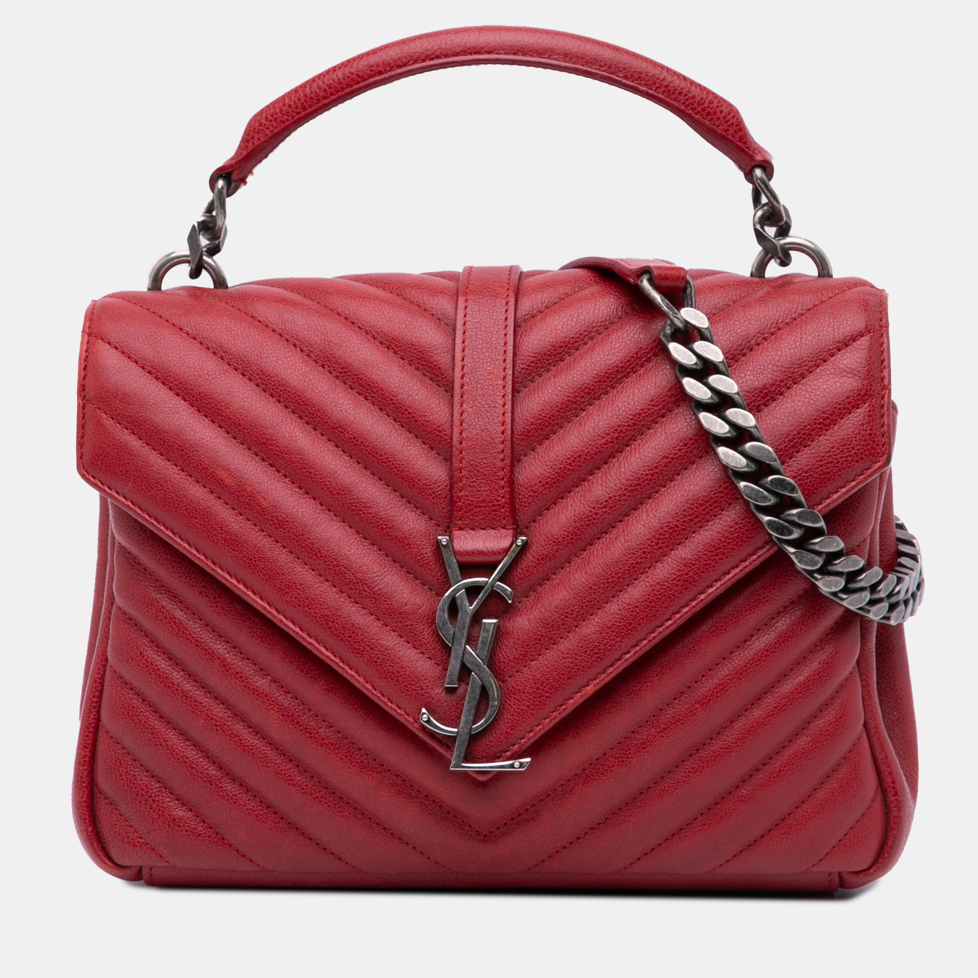 

Saint Laurent Paris Red Medium Quilted Chevron Sheepskin College Satchel