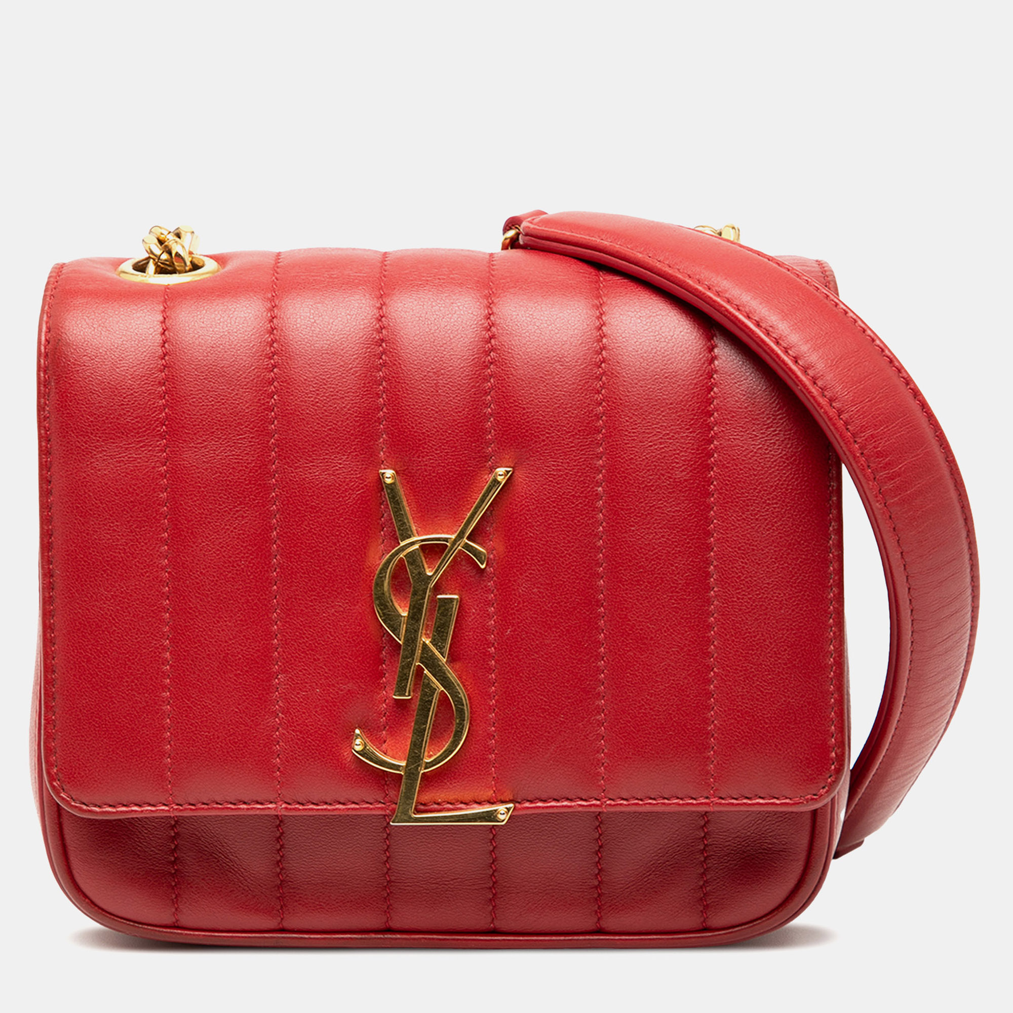 

Saint Laurent Paris Red Small Lambskin Monogram Vicky Chain Bag