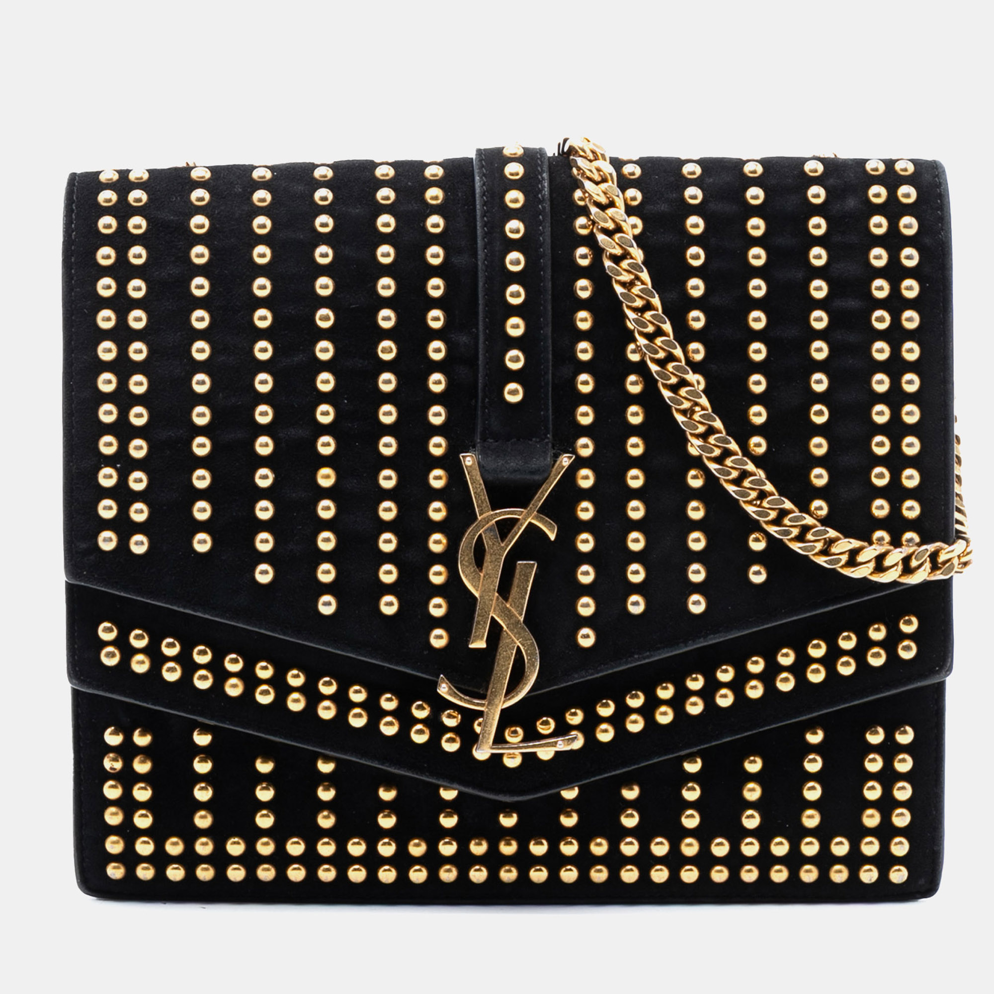 

Saint Laurent Paris Black Medium Studded Suede Monogram Sulpice Crossbody