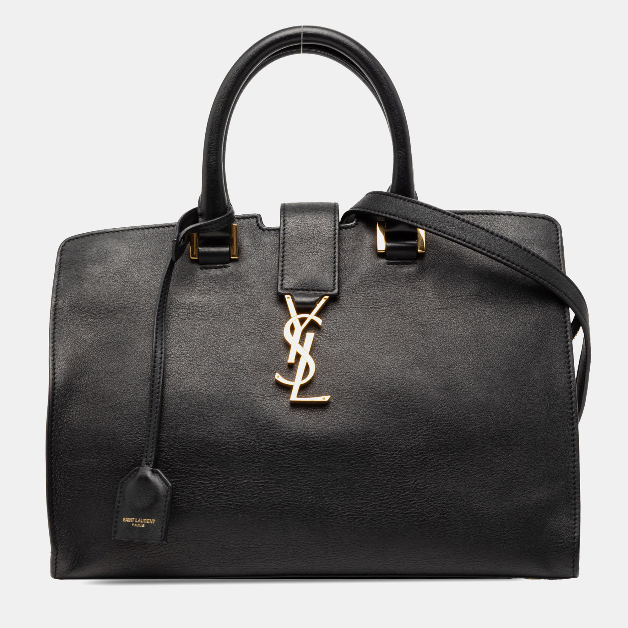 

Saint Laurent Paris Black Small Leather Monogram Cabas Satchel
