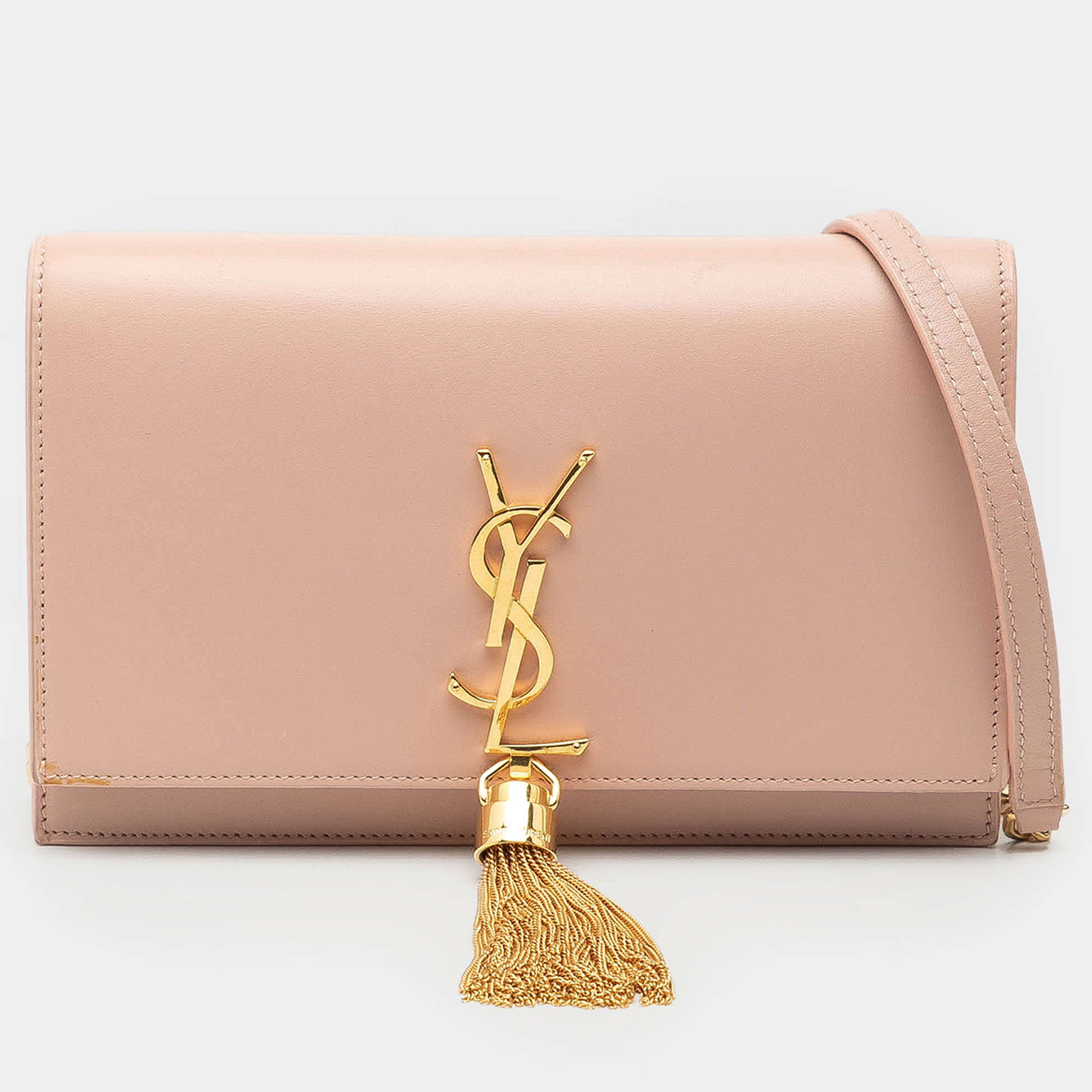 

Saint Laurent Paris Pink Smooth Calfskin Monogram Kate Tassel Wallet on Chain
