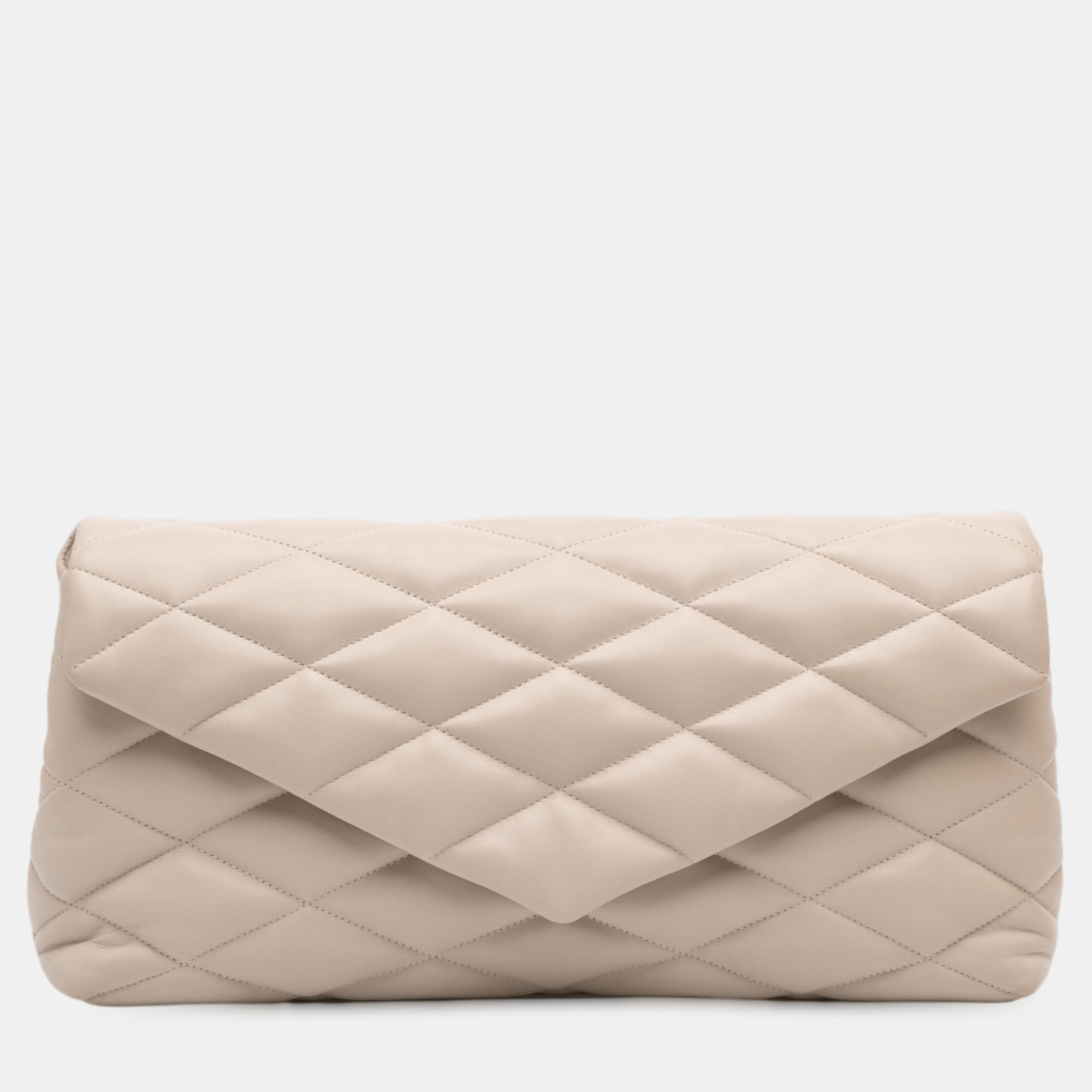 

Saint Laurent Paris Brown Large Quilted Lambskin Sade Clutch