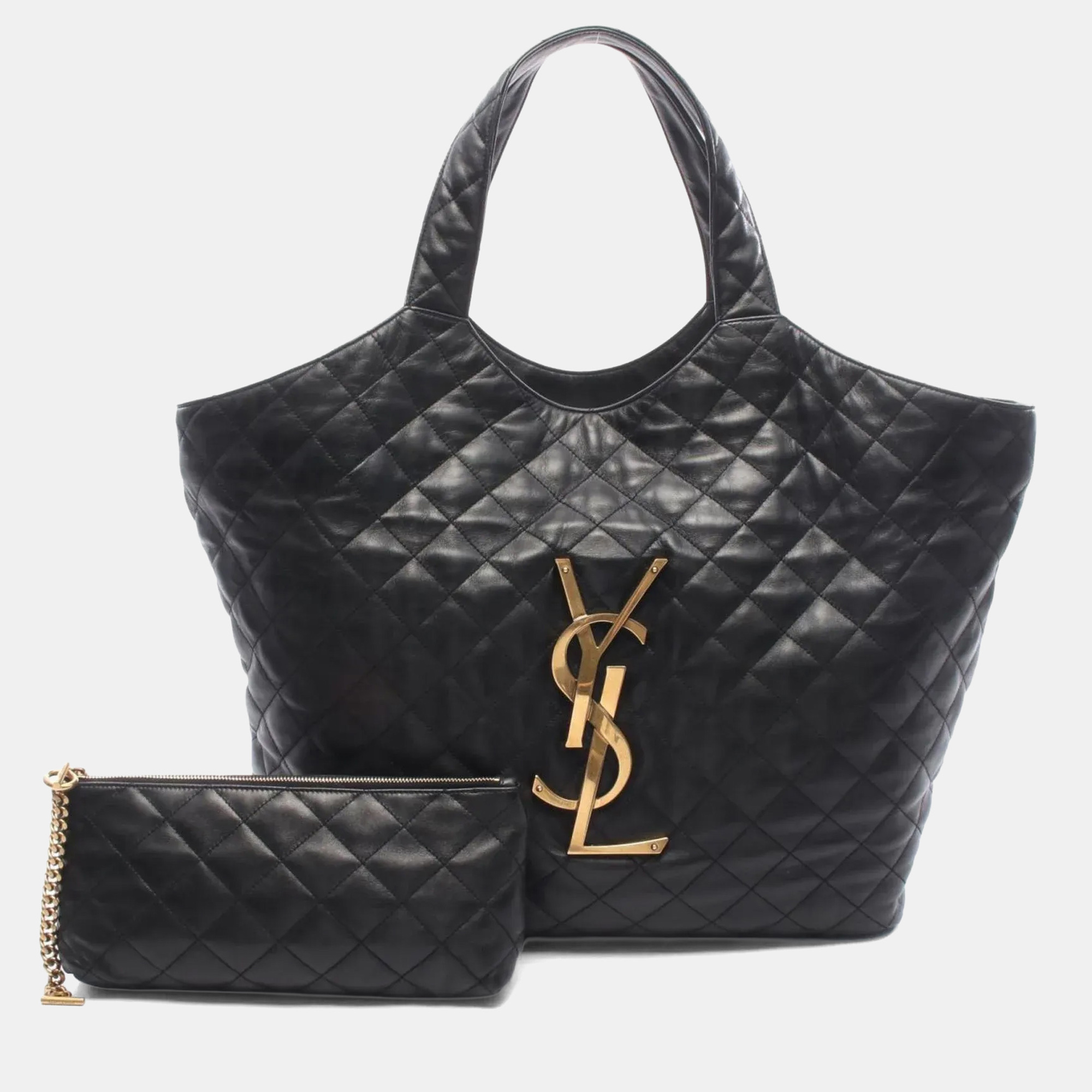 

Saint Laurent Icare Maxi Black Leather Tote Bag