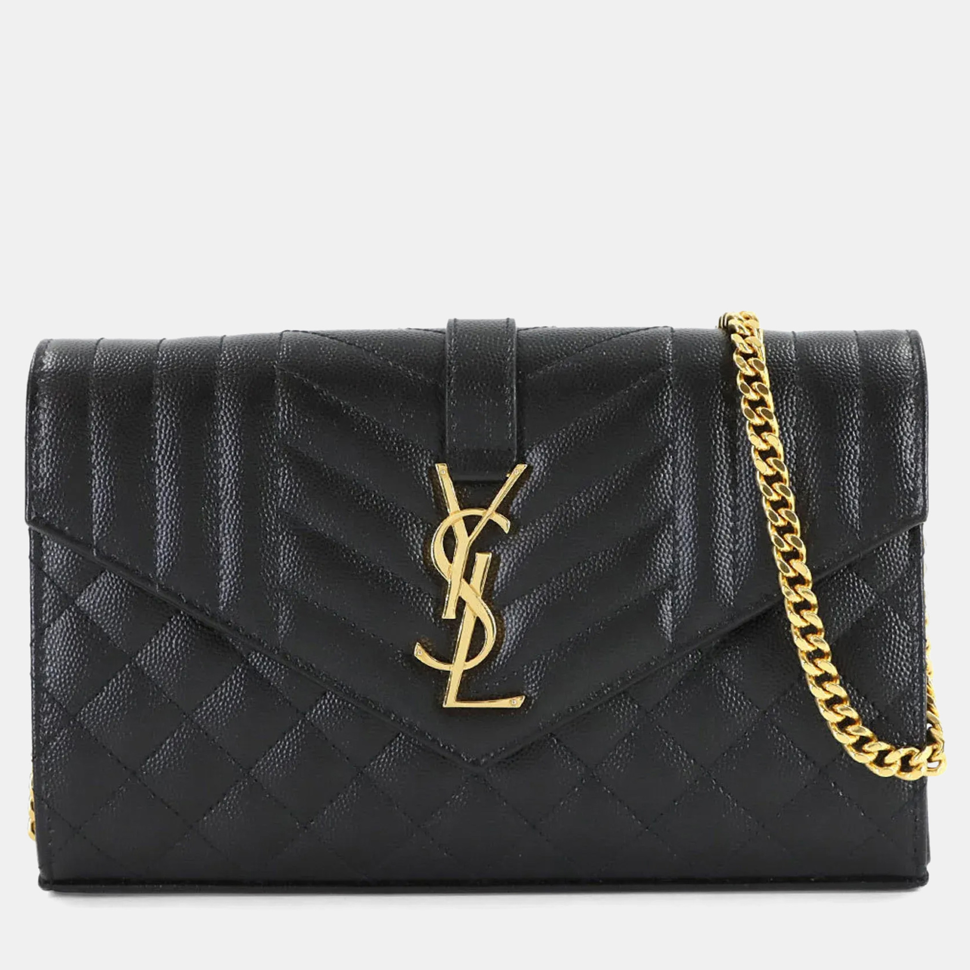 

Saint Laurent Cassandre Chain Wallet Black Leather