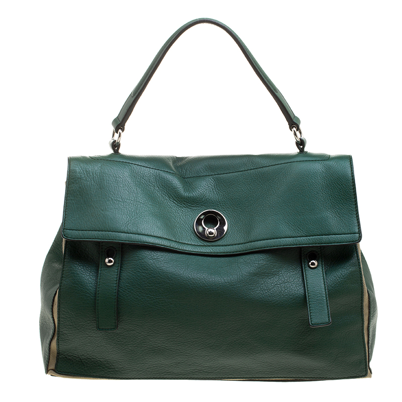 Pre Owned Saint Laurent Green Leather Muse Two Satchel