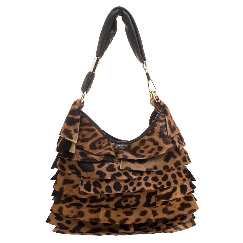 Pre Owned حقيبة سان لوران باريس سان تروبيز شعر مهر فهد بنية