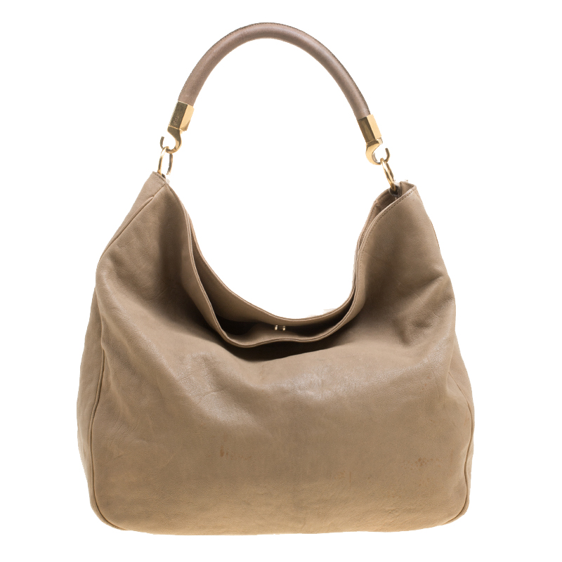 Saint Laurent Paris Beige Leather Roady Hobo