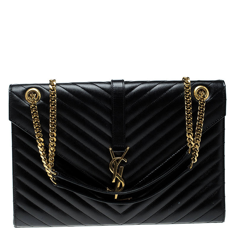 مملوكة مسبقًا Saint Laurent Black Matelasse Leather Large Cassandre Flap Bag