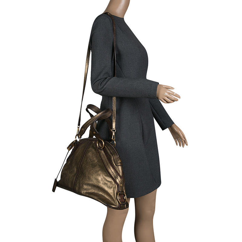 

Saint Laurent Paris Bronze/Brown Leather and Suede Satchel, Metallic