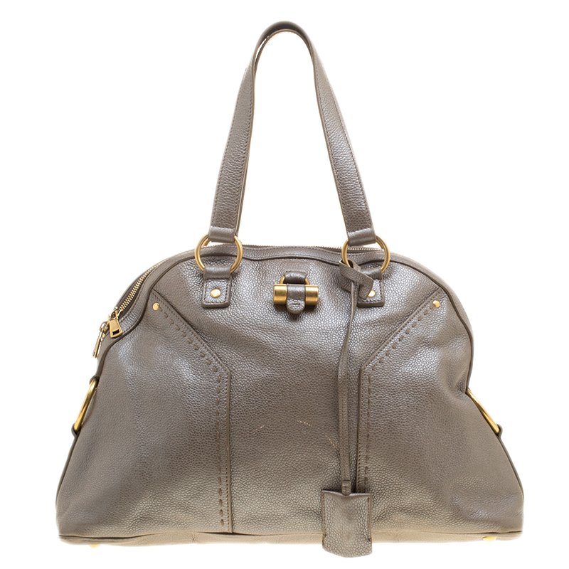 Saint Laurent Paris Taupe Shimmering Leather Large Muse Bag