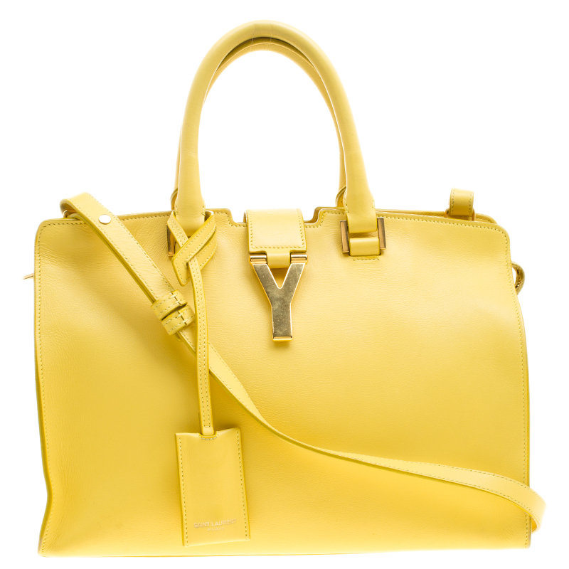Pre Owned Saint Laurent Paris Yellow Leather Small Cabas Chyc Tote