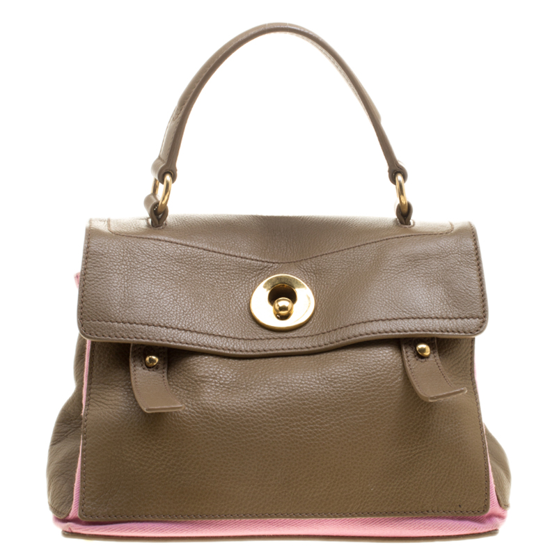 Pre Owned حقيبة سان لوران باريس موس تو كانفاس وجلد وردية/ رمادية