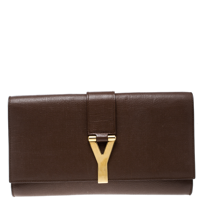 Pre Owned Saint Laurent Brown Leather Large Chyc Clutch