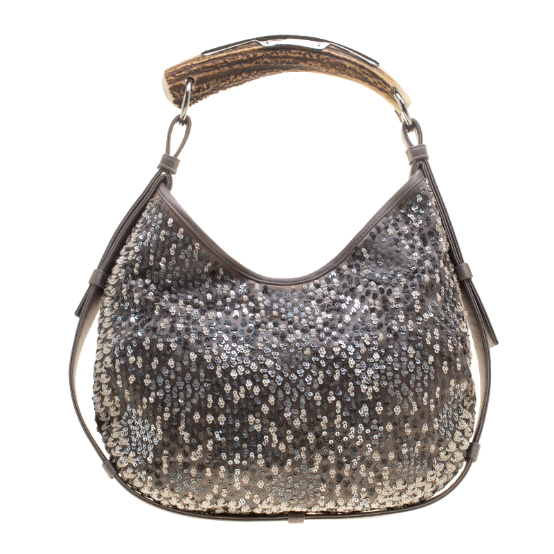 Pre Owned حقيبة كتف سان لوران مومباسا ساتان وترتر رمادية