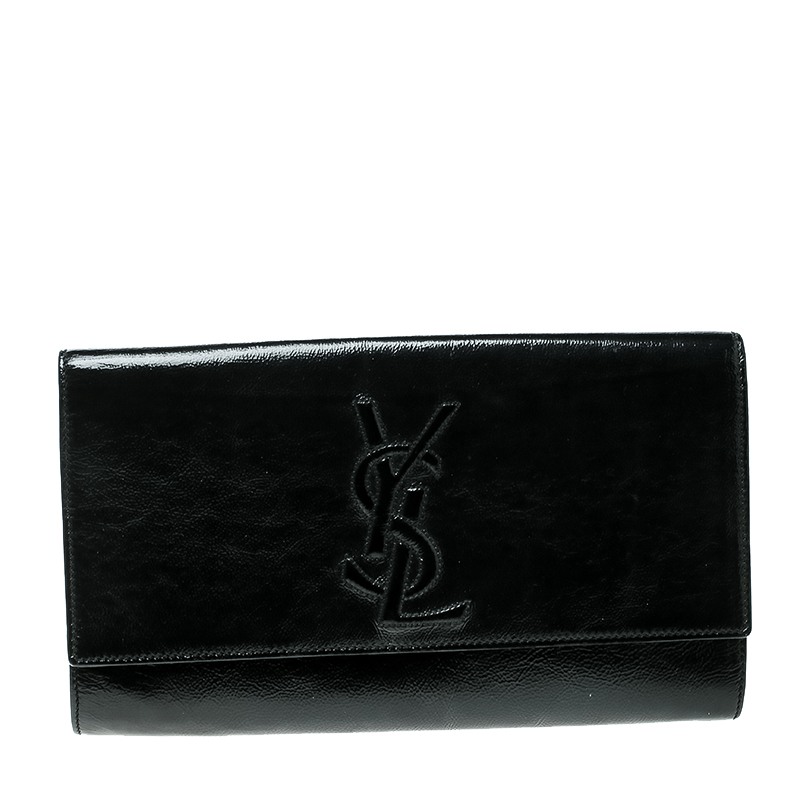 Pre Owned Saint Laurent Black Patent Leather Belle De Jour Flap Clutch