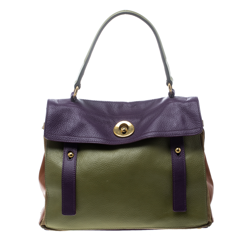 Pre Owned حقيبة سان لوران باريس موس متوسطة جلد نقش تمساح بنية