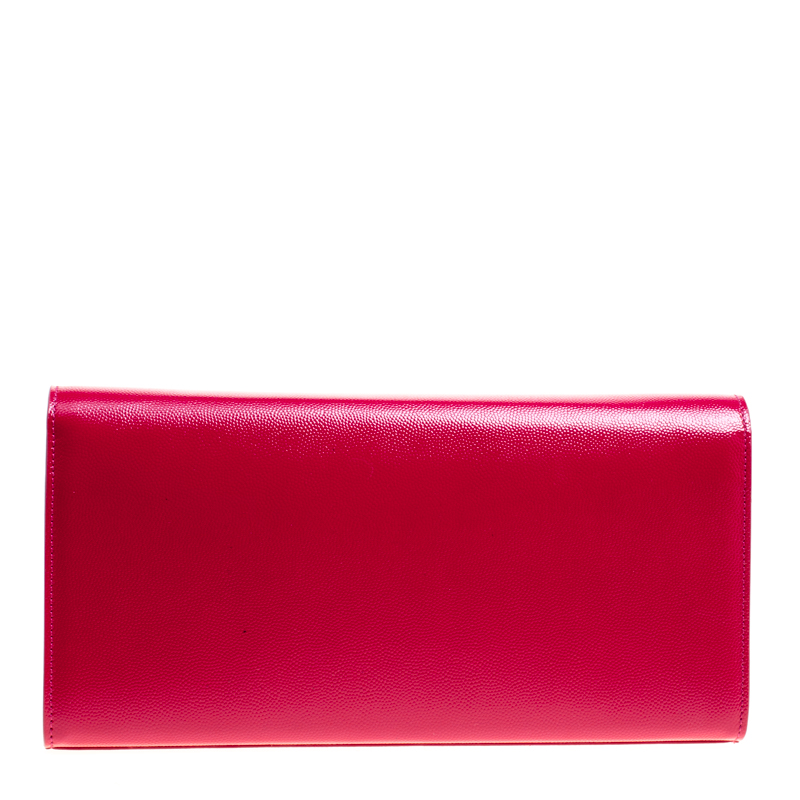 Pre Owned Saint Laurent Fuschia Patent Leather Cassandre Clutch