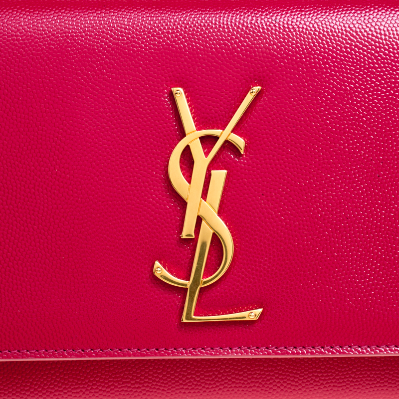 Pre Owned Saint Laurent Fuschia Patent Leather Cassandre Clutch