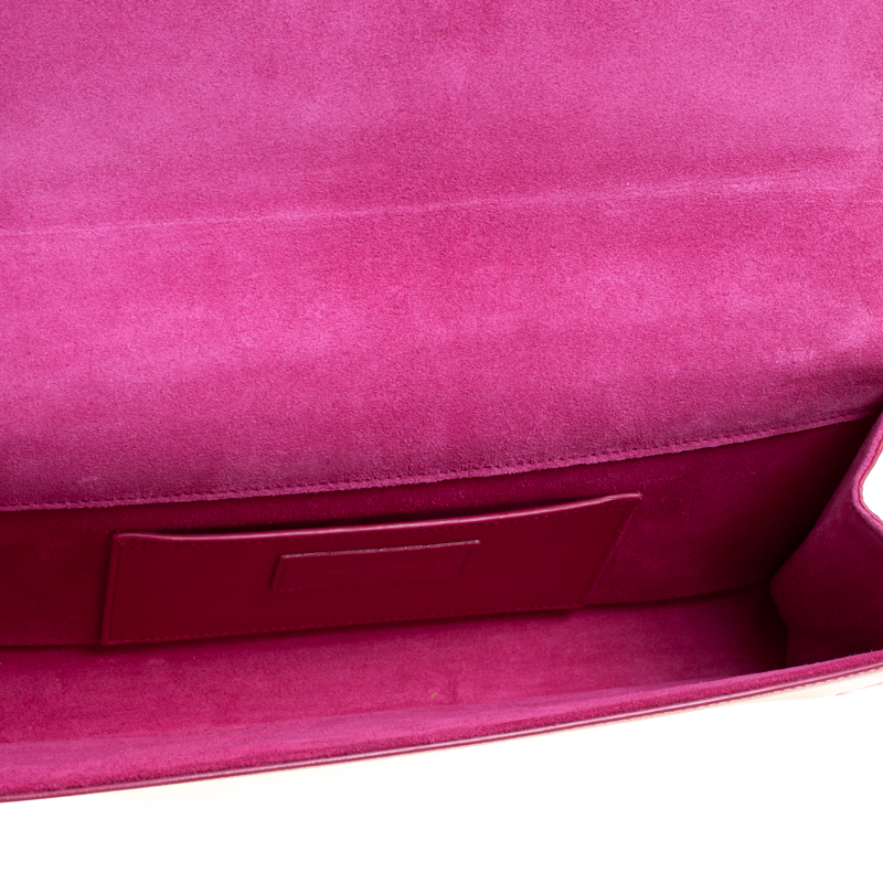 Pre Owned Saint Laurent Fuschia Patent Leather Cassandre Clutch