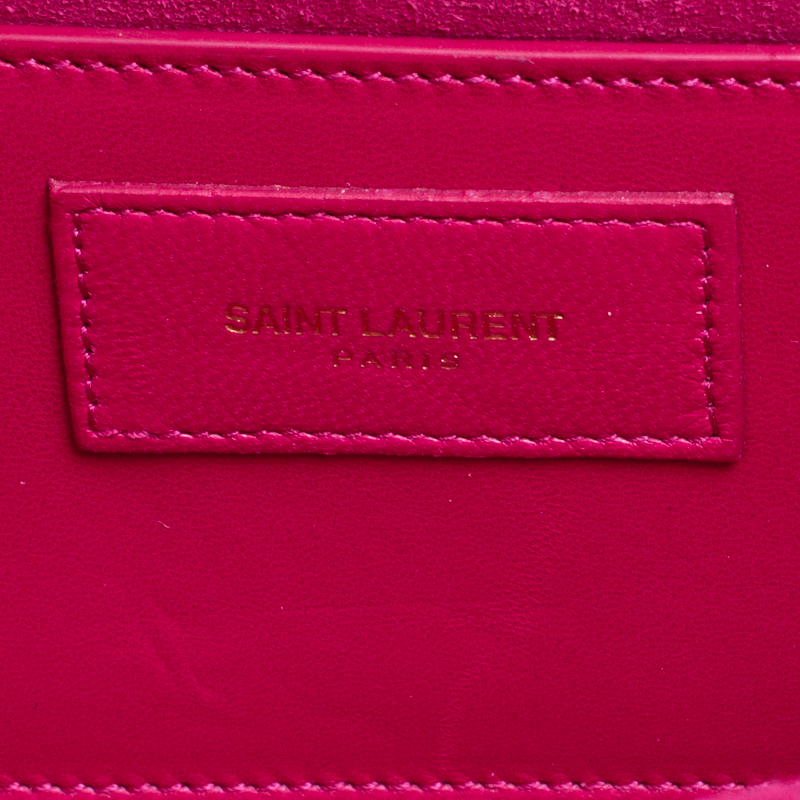 Pre Owned Saint Laurent Fuschia Patent Leather Cassandre Clutch