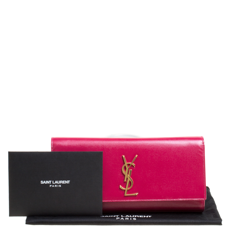 Pre Owned Saint Laurent Fuschia Patent Leather Cassandre Clutch