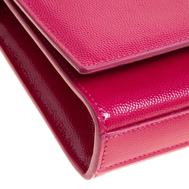 Pre Owned Saint Laurent Fuschia Patent Leather Cassandre Clutch