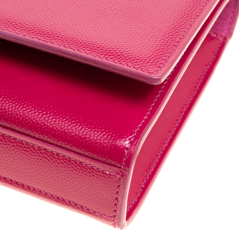 Pre Owned Saint Laurent Fuschia Patent Leather Cassandre Clutch