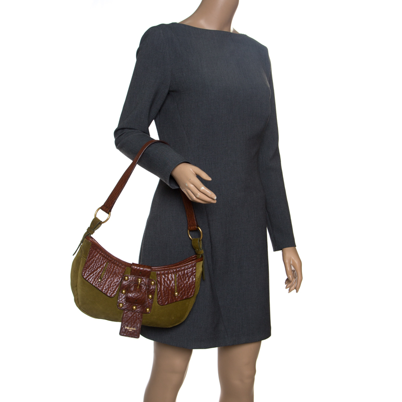 

Saint Laurent Green/Brown Suede and Leather Shoulder Bag