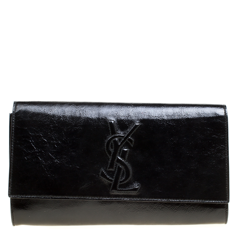 Pre Owned Saint Laurent Black Patent Leather Belle De Jour Flap Clutch