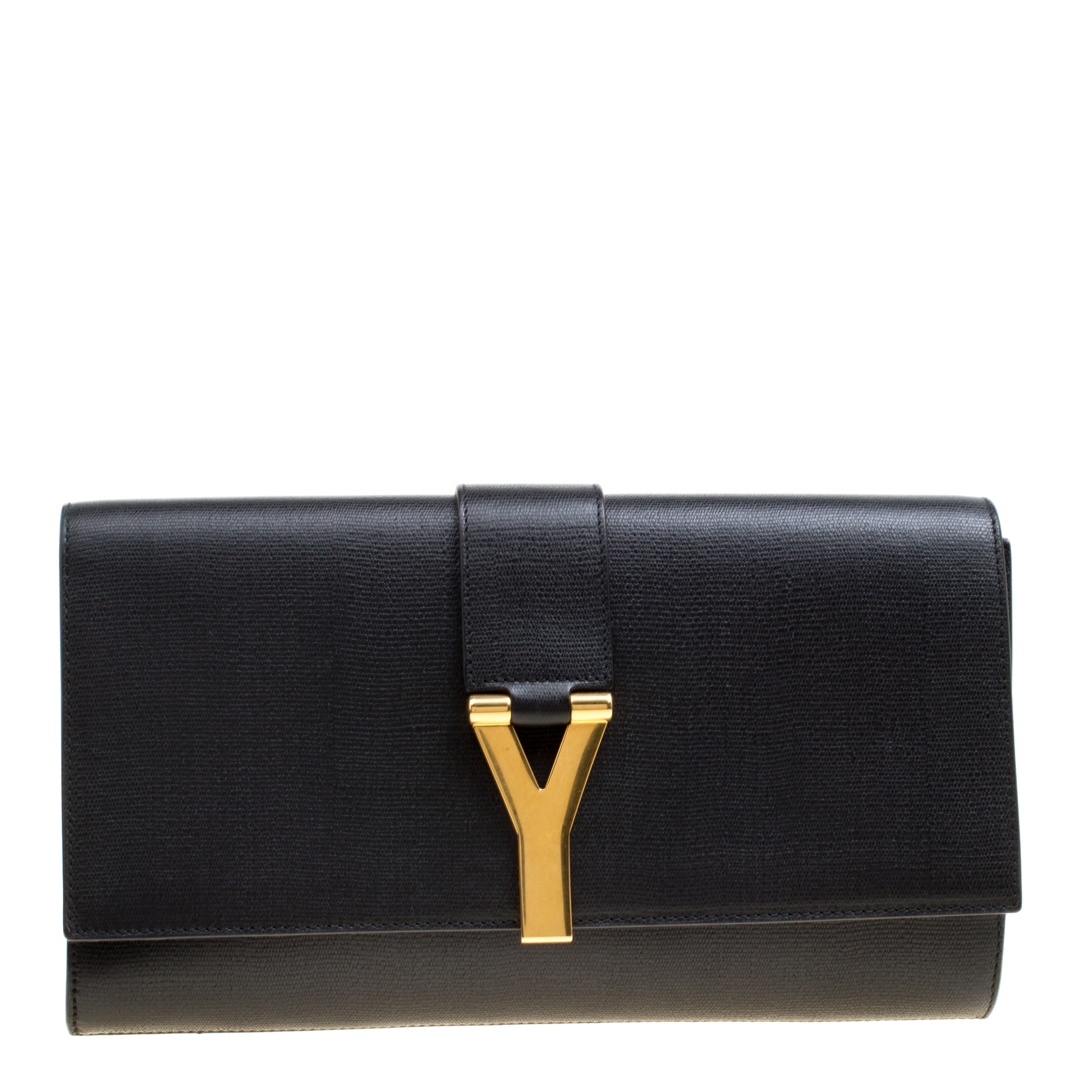 Pre Owned حقيبة كلتش سان لوران شيك كبيرة جلد سوداء