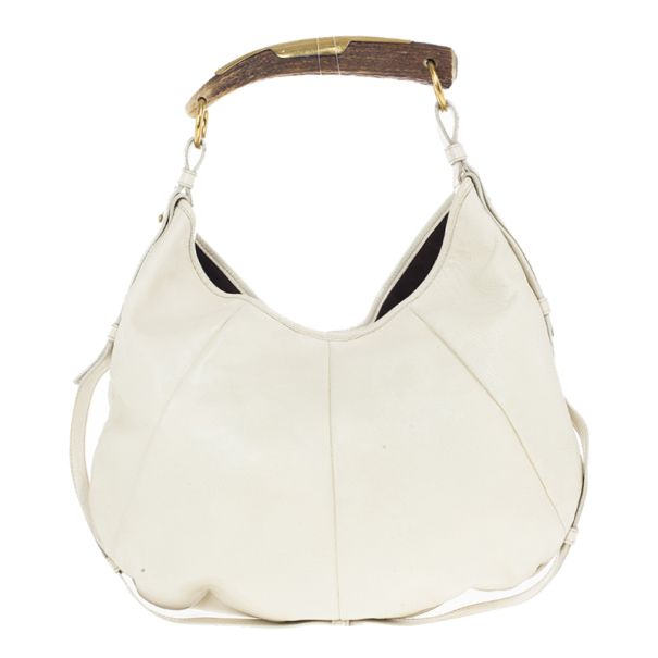 Pre Owned Saint Laurent Paris Off White Leather Mombasa Hobo