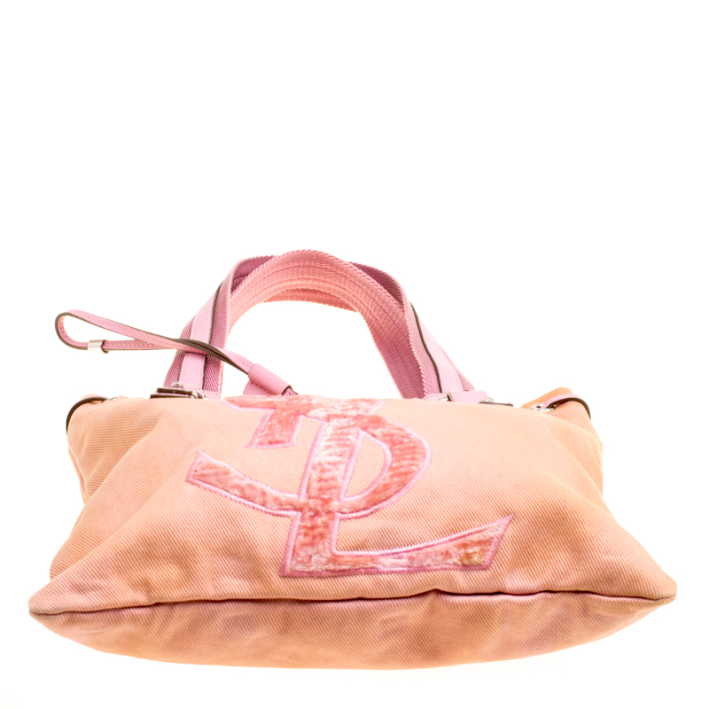 Saint Laurent Ysl Kahala Logo 872848 Pink Canvas Tote, Saint Laurent