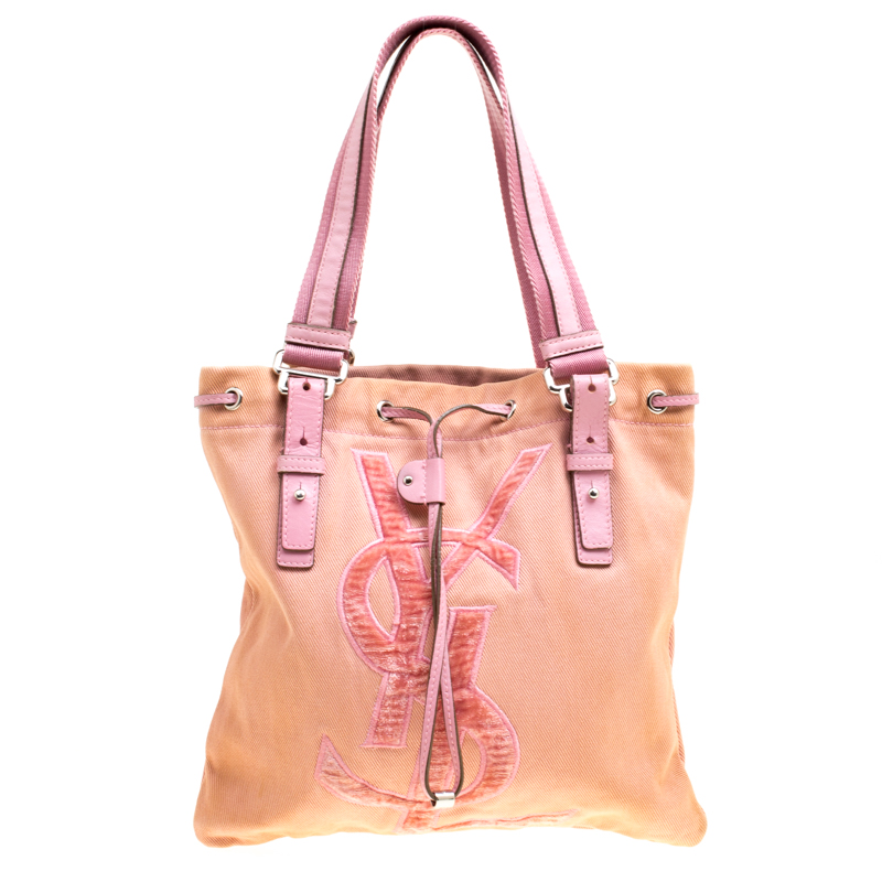 Pre Owned Saint Laurent Pink Fabric Kahala Drawstring Tote