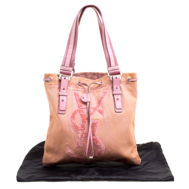 Saint Laurent Ysl Kahala Logo 872848 Pink Canvas Tote, Saint Laurent