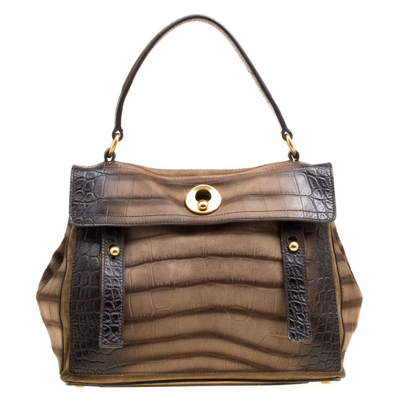 Pre Owned حقيبة يد سان لوران باريس ميوز تو جلد بنية متوسطة