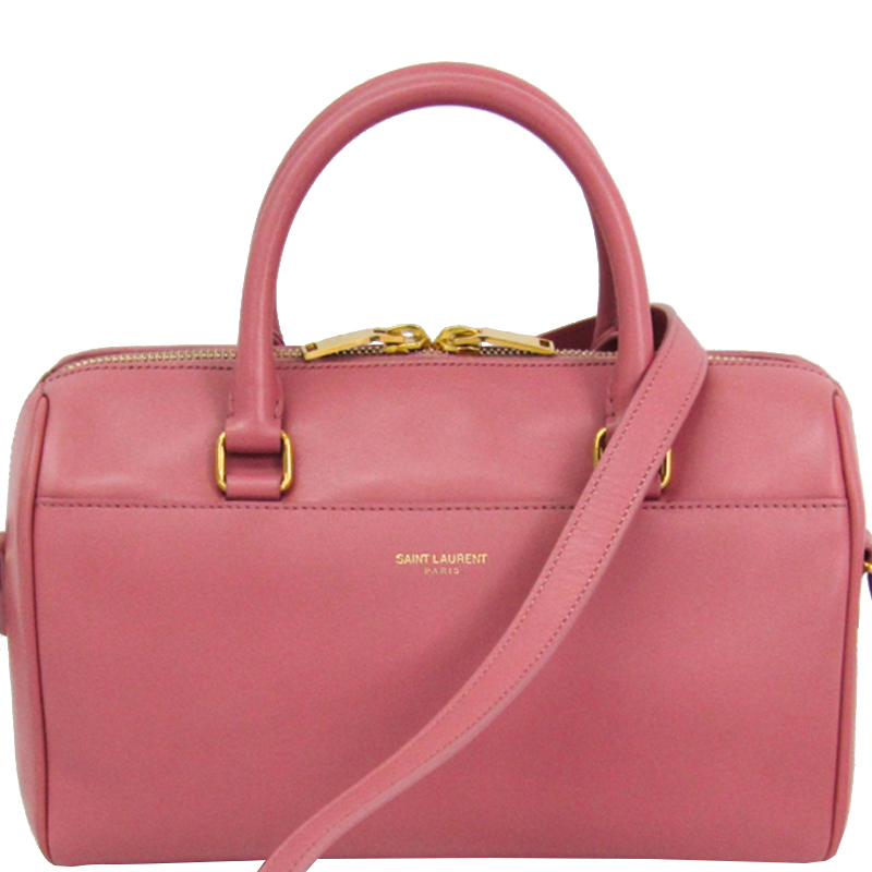 pink leather duffle bag