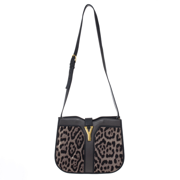 Saint Laurent Paris Leopard Calfhair Medium Chyc Shoulder Bag