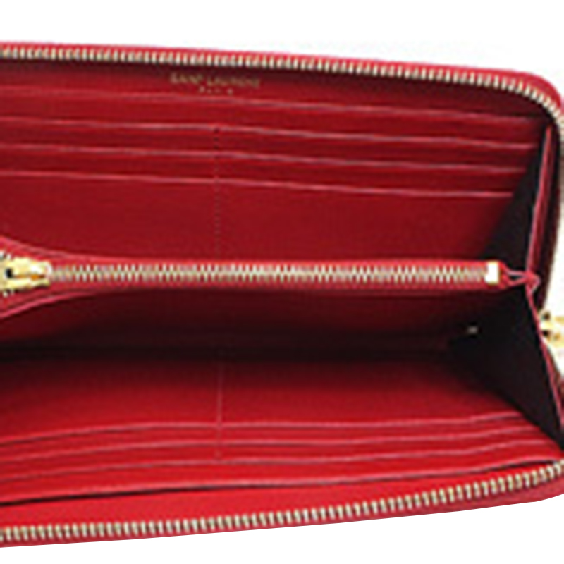 

Saint Laurent Paris Red Grain de Poudre Patent Leather Classic Zip Around Wallet